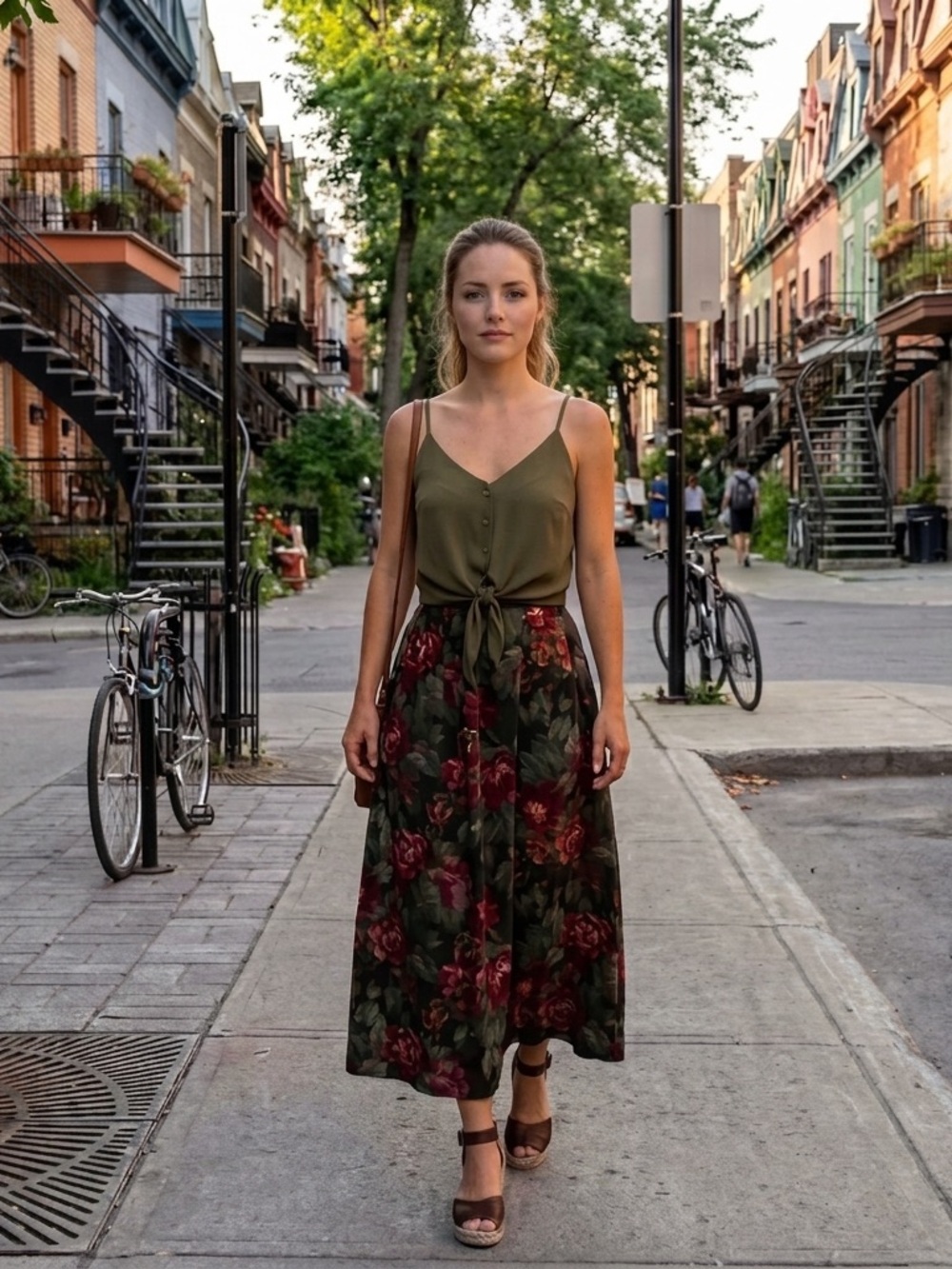 '80s Nostalgia Dark Floral Tapestry Skirt Pockets Pleated Midi